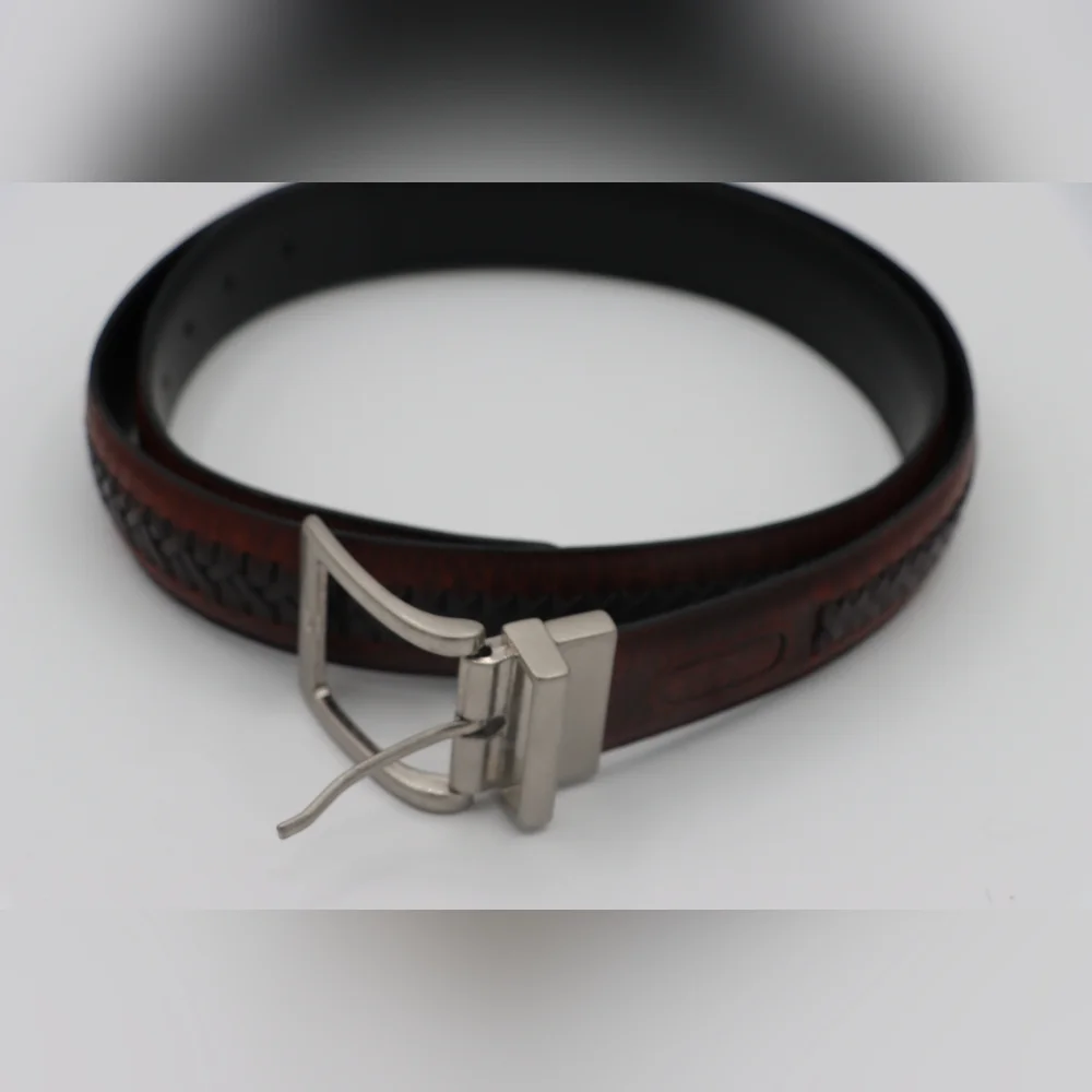 Columbia Reversible Brown Genuine Leather Casual Woven Trim Belt Men’s Size 48